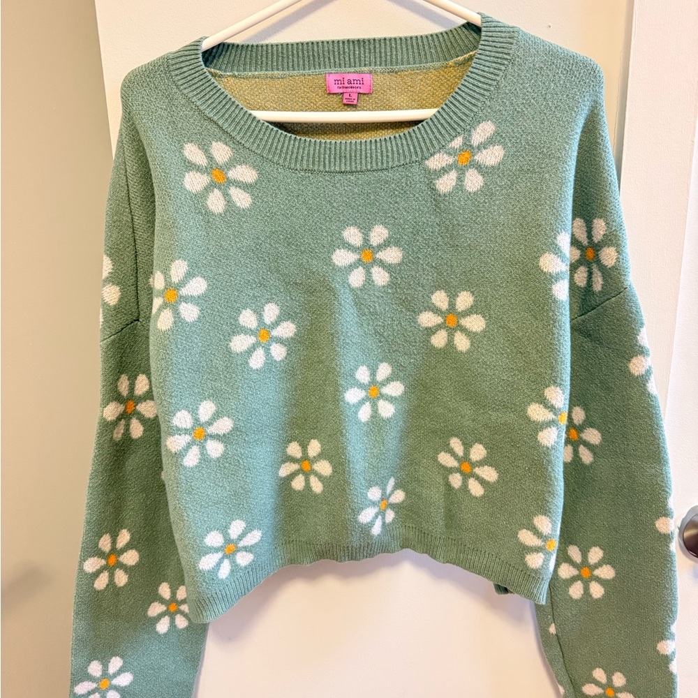 mi ami Mint Green Daisy Floral Sweater